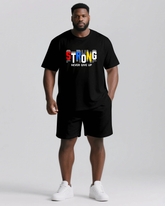Strong Hearts Never Give Up Men's Big and Tall Colorful Lettering Short Sleeve T-shirt 2-Piece Set